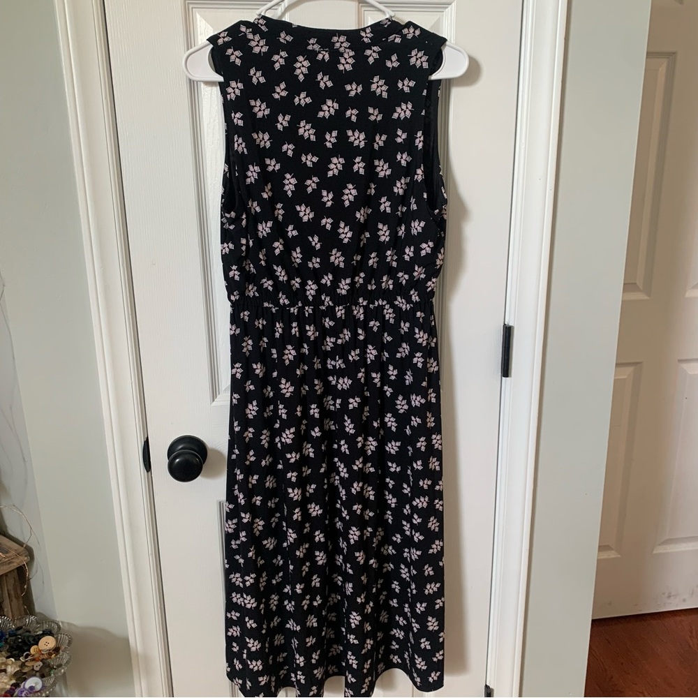 Anne Klein Sleeveless Dress w/Pockets Size 6 Lined Black w/Pink Print - Picture 5 of 11